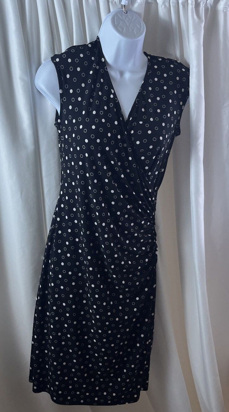Vintage Women’s Sleeveless Faux Wrap Polka Dot Dress Size S Officecore Business